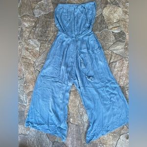 blue strapless romper